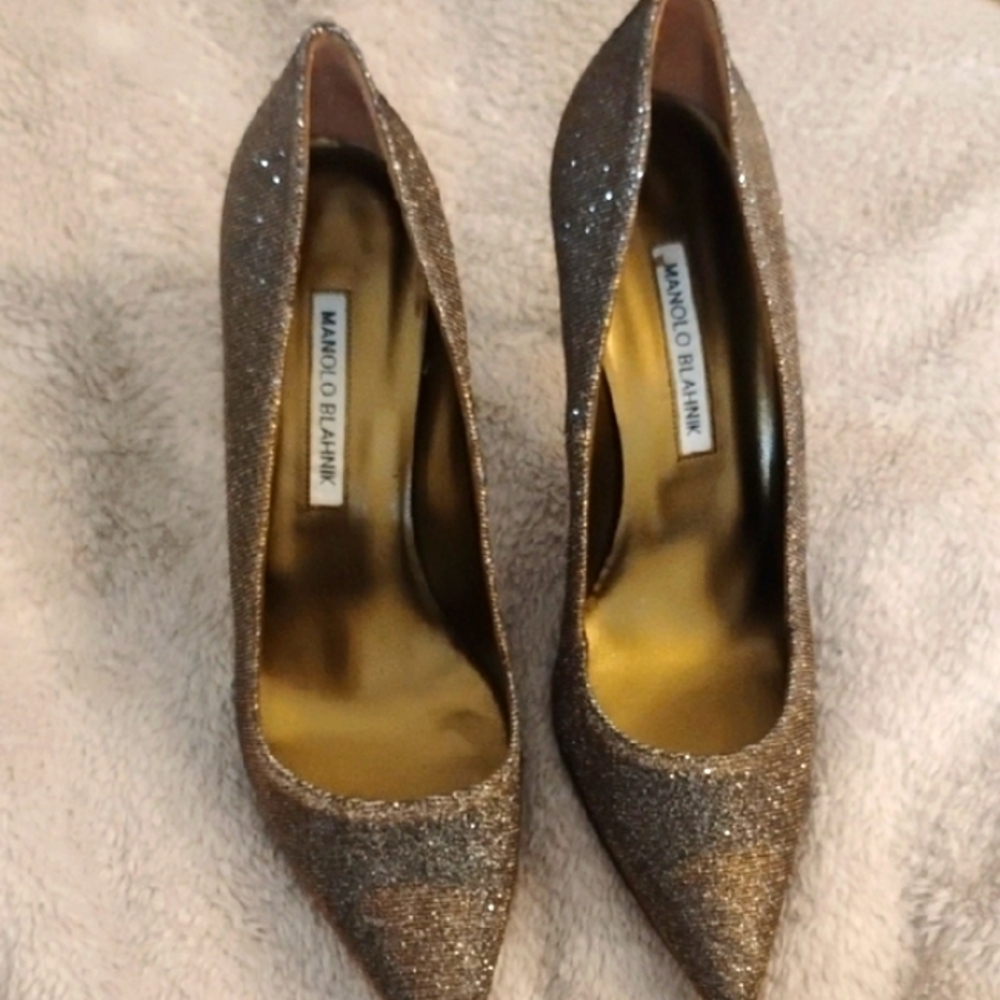 Manolo Blahnik Silver And Gold Sparkle Heels
